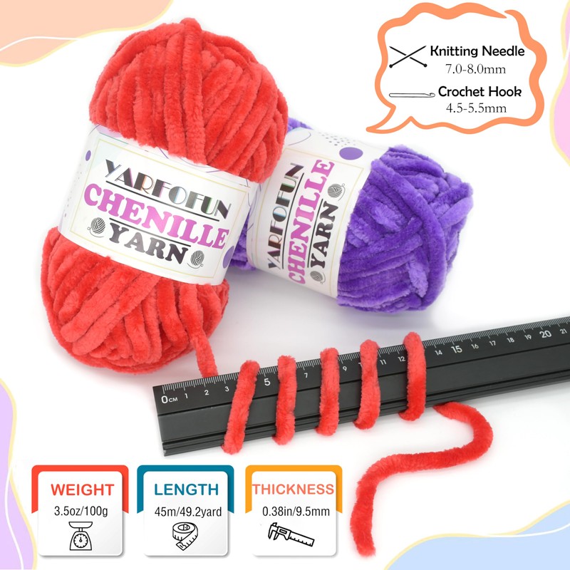 Velvet Chenille Yarn for Crocheting,Bright Rainbow Fluffy Velvet Plush Thick