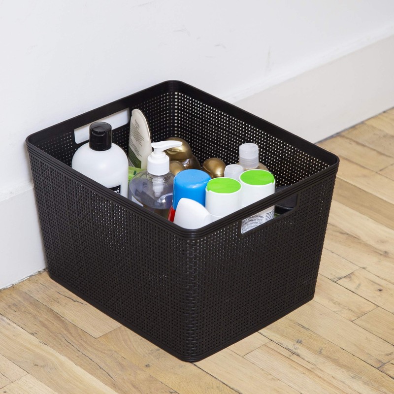 BINO Woven Plastic Storage Basket (Black, 5PK- XS)