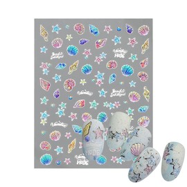 5D Glitter Beach Nail Stickers for Women, Shell Light Starfish Conches Seashells Summer Nail Art Stickers 5D Embossed Nail Decals Self Adhesive Ocean Sticker Nails Design Summer Nails Supplies