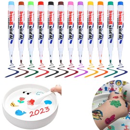 GUBOOM Magic Water Painting Pen, 12 Colour Water Doodle Pens, Magic Water Pen, Floating Pen Doodle Water Floating Marker Erasable, Washable Dry Wipe Marker for Children