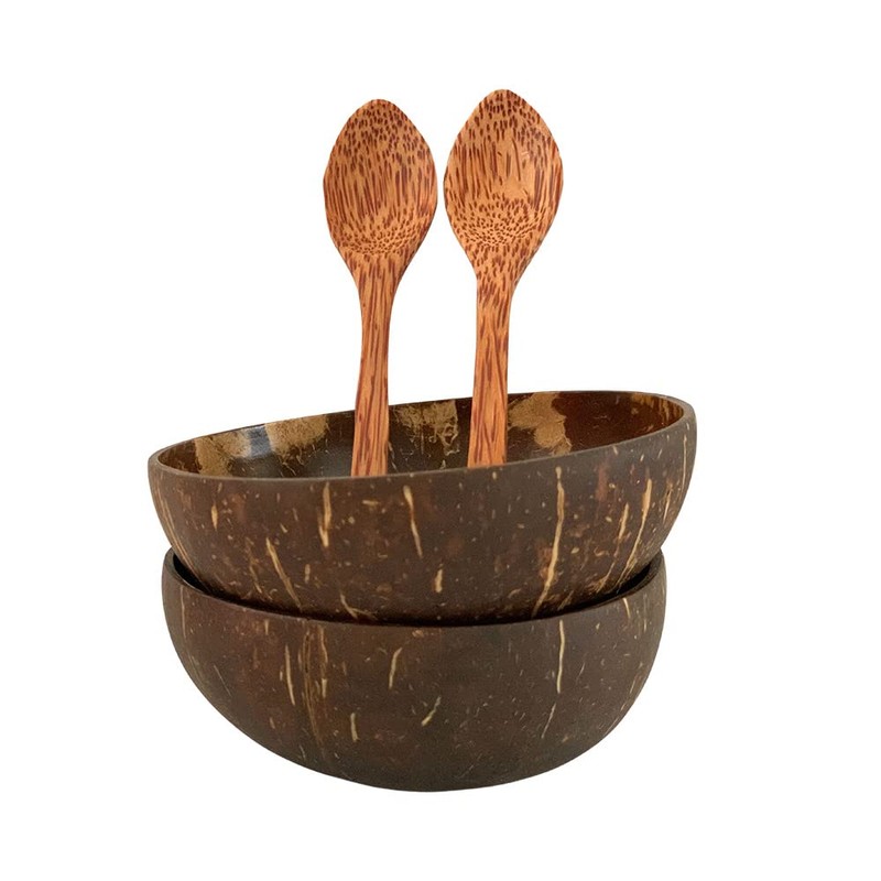 Vie Gourmet Premium Sealed Coconut Bowls and Spoons, Set of
