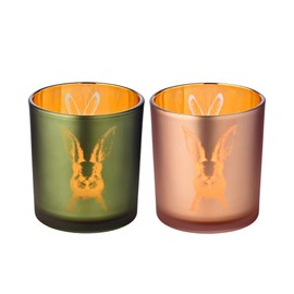 EDZARD Set of 2 Tea Light Holders Rabbit Design Height 8 cm Diameter 7 cm Green / Pink