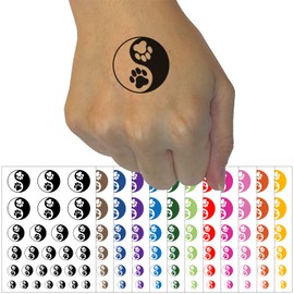 Paw Prints Yin Yang Cat Dog Temporary Tattoo Water Resistant Fake Body Art Set Collection - Brown (One Sheet)