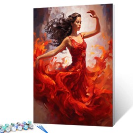 Dancing Woman Oil Painting Paint by Number Kits 16 x 20 inch Canvas Abstract Graffiti Red Dress Female Dancer DIY Painting for Kid Students Adult Beginner with Brushes Acrylic Pigment (DIY Frame)
