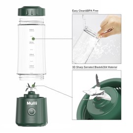 Mulli Portable Blender,Usb Personal Mixer for Smoothie and Shakes, Mini Blender with Six Blades for Food,Travel,Gym