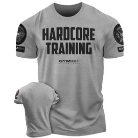 Hardcore Training Workout Shirts for Men Motivational Gym Shirt (Hardcore Training Grey-XL)