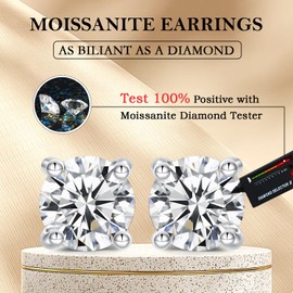 Moissanite Stud Earrings 1-4ct S925 Sterling Silver Earrings Moissanite Earrings Hypoallergenic Lab Created Diamond D Color Jewelry Gifts for Women Men Valentine's Day