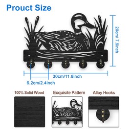 MAYJOYDIY Wooden Wild Duck Reed Coat Hooks Mallard Duck Reeds Key Holder for Wall 11.8×7.9inch Decorative Gift Lake Wall Key Rack Organizer 5 Alloy Hooks for Farm Kitchen Entryway Office