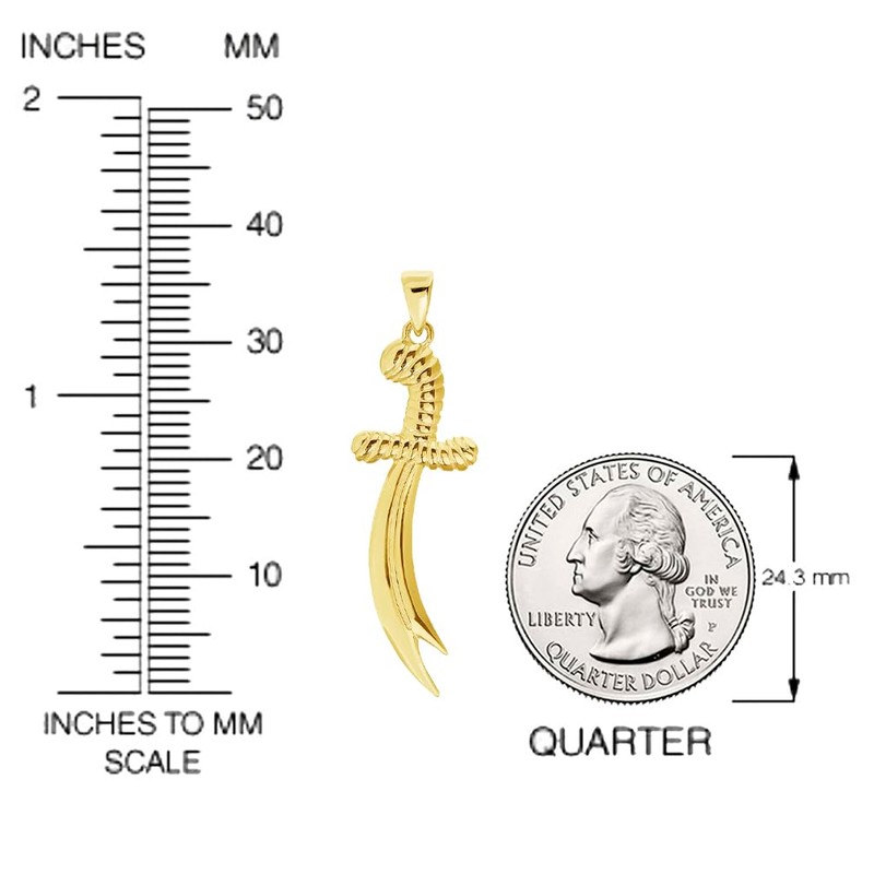 Jewelry America Solid 14k Yellow Gold 3D Double-Pointed Scimitar Sword