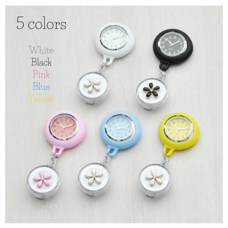 Grandios GD-HANANW Nurse Watch, Extendable Type, Clip, Reel Type, Flower,