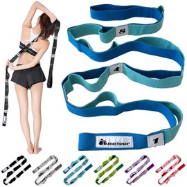 METEOR Stretching Strap (Non-Elastic 10-Loop) – Leg Stretcher Yoga Strap with Carry Bag for Flexibility, Physical Therapy, Rehab Exercise, and Pilates Training, Blue