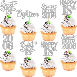 30 piezas de adornos para magdalenas de 18 cumpleaños con purpurina, dieciocho felices, 18 años, 18 años, para decoración de boda, aniversario, fiesta, color plateado