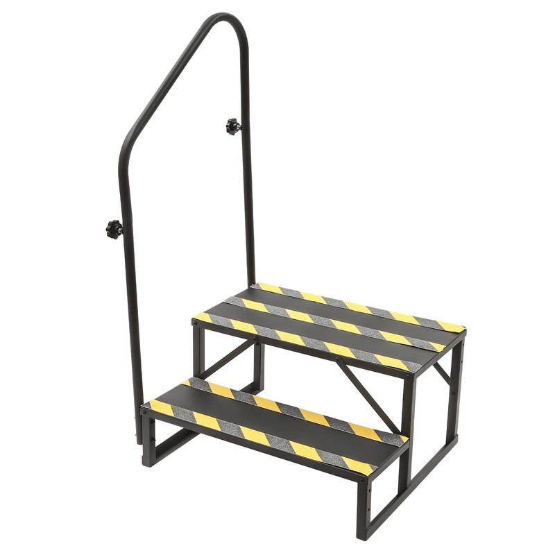 DYNAMI RV Stairs 2 Step Ladder, Steel Black Porch Steps