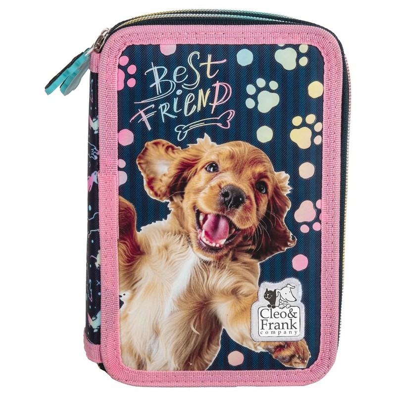 Derform Cute Dog Pencil Case Filled 2 Compartments Pencil Case