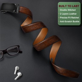 KEMISANT Men Belt Ratchet Click Belt Genuine Leather Adjustable For Men Golf Dress Casual Jeans 1 3/8-Cut For Fit(Deep Brown,44"-52" Waist Adjustable)