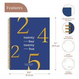 Riley's Planner 2024-2025 Academic Year, 18-Month School Calendar 2024-2025 Planner Book Hardcover, Monthly and Weekly Student Planner, Notes Pages, Twin-Wire Binding (8.5 x 11 inch, Blue)