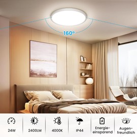 NIBSHOOM LED Ceiling Light, 18 W, 1800 lm, Super Slim Ceiling Light, 4000 K, IP44 Waterproof for Living Room, Bathroom, Bedroom, Kitchen, Hallway, Balcony, Round and Flat Modern LED Lamps, Diameter