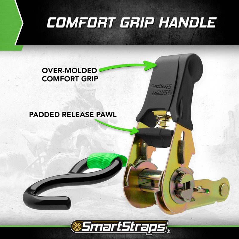 Smartstraps Ratchet Straps - 6Ft Grn Padded Ratchet 2Pk 1,500Lb