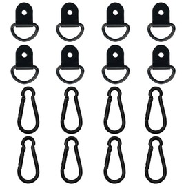 8 Pcs Tie Down Anchor Auto Car, Trailer D Rings Heavy Duty Black, Tie Down Lashing Rings, Cargo Tie Downs Hooks with Spring Snap Hooks for Cars and Trucks