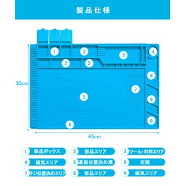 TerraShine 作業マット 455x300mm 電子工作マット はんだマット 修理パッド 分解マット マットマグネット付 目盛り付く 滑り止め 耐熱500℃ 多機能 時計修理 電子機器修理用 絶縁溶接用 （S-160）