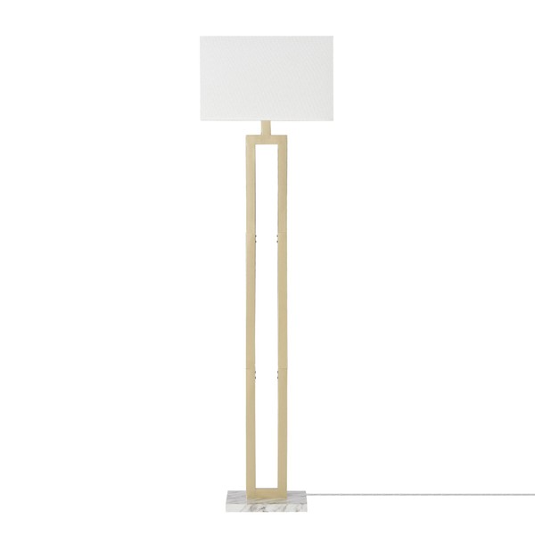 Globe Electric 12273 D'Alessio 58" Floor Lamp, Gold, White Linen Shade, Faux Marble Base, On/Off Socket Rotary Switch, Title 20 LED Bulb Included
