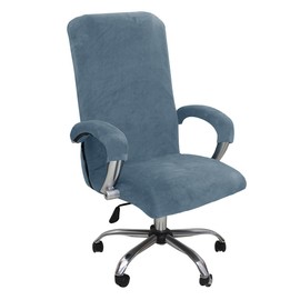 DKSLIPGO Velvet Office Chair Cover with Arm Covers Stretch Computer Desk Chair Covers Universal Boss Swivel Chair Covers Gaming Chair Covers (Medium,Gray Blue)