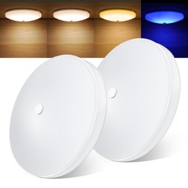 Obeaming 4.5'' 3CCT RV Interior Ceiling Lights 3000K/4500K/6000K Switchable with Blue Nightlight 12V RV LED Puck Light for Motorhome Camper Trailer Boat, Surface Mount w/Dimmer Switch (2 Pcs)