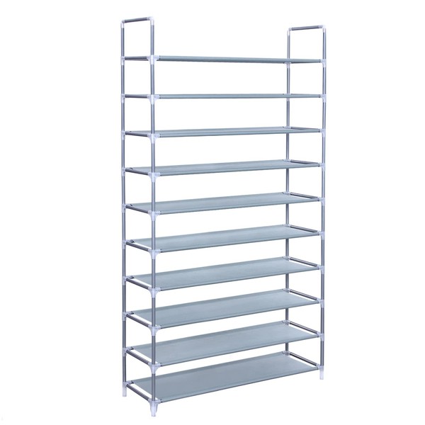 SONGMICS 10-Tier Shoe Rack, Storage Storage Organizer, Holds up to 50 Pairs, Metal Frame, Non-Woven Fabric, for Living Room, Hallway, 39.4 x 11 x 68.9 Inches, Gray ULSR10G