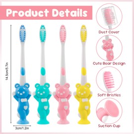 KRIZJUES Cute Bear Toothbrushes for Kids, Soft Bristles Toothbrush with Caps, Manual Toothbrush with Suction Cup in Bulk, Suitable for Home, School, Camp, Travel, Daycare (60)