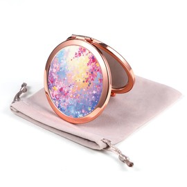 Dynippy Compact Mirror Rose Gold Makeup Mirror Folding Mini Pocket Mirror Portable Hand Mirror Double-Sided 2 x 1x Magnification for Woman Girls - Dreamy Blooms