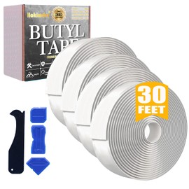 Hokimder Butyl Seal Putty Tape White 1 Inch x 30 Feet, 4 Roll White Butyl Sealant Tape Perfect Butyl Tape Bulk for RV Roofing Patching Automotive Window Repair, Boat Sealing Glass and EDPM Rubber