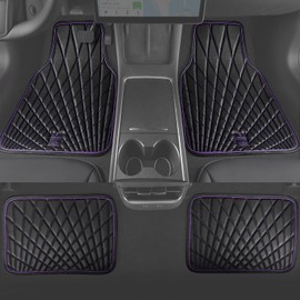CAR PASS Faux Leather Floor Mats for Cars, Luxury Waterproof All Weather Car Mats Full Set, Anti-Slip Deluxe Automotive Mats Universal Fit for Most SUV Vans Sedans Trucks, 4 Piece Black and Purple