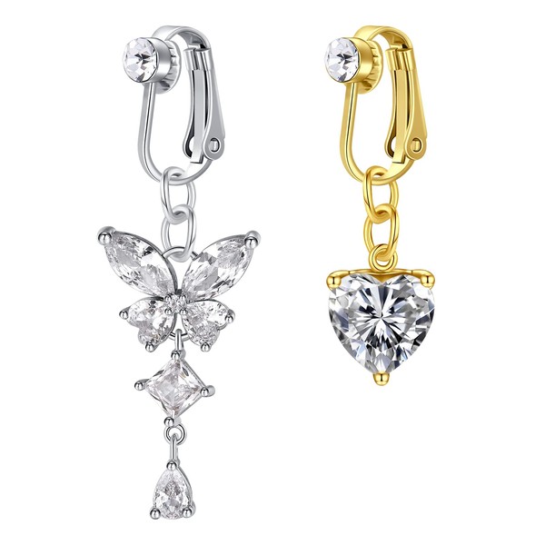 Crdifu Pack of 2 Clips On Fake Belly Button Piercings