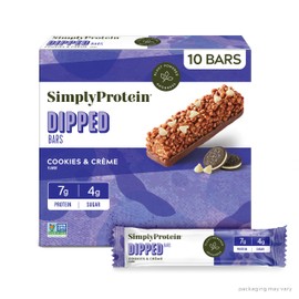 Simply Protein - Cookies and Crème Dipped Bars, 10 Count - Plant Based Protein Snack Bars - Snacks for Kids - 6g Protein, 3g Sugar, 100 Calories - Vegan, Gluten Free, Non GMO, Kosher - 2 Boxes