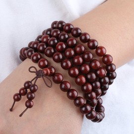 KYEYGWO 108 Mala Prayer Beads Bracelet for Woman, Natural Wood Tibetan Buddhist Buddha Meditation Bead Necklace, Blood Sandalwood