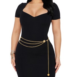 Nackiy Western Metal Concho Belts for Women, Boho Cowgirl Chain Belt for Women Fashion Accessories Country Dresses Jeans(GoldMultilayer Chains110cm)