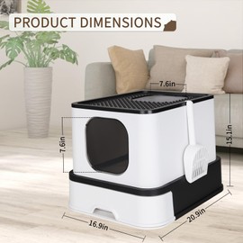 RIZZARI Large Enclosed Cat Litter Box : Covered Leak-Proof Reduces Odor - for Indoor Use Cat Owners (Black)