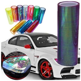 DIYAH 12 X 48 inches Self Adhesive Shiny Chameleon Headlights Tail Lights Fog Lights Films,Film Sheet Sticker,Tint Vinyl Film with Knife and Hand Tool (Dark Black)