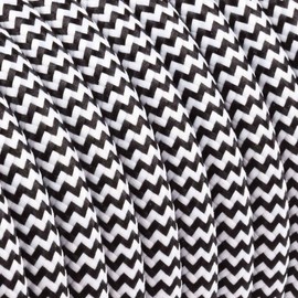 Textile Cable Pattern 3 x 0.75 mm² 3G Cable Fabric Cable Power Cable Braided Additional 6 x Wire End Ferrules (Zigzag Black / White)