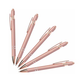 Lenden Pack of 5 Rubberized Comfort Soft Touch 2 in 1 Gel Ink Pen Capacitive Stylus Tip, Premium Metal Medium Point, Black Ink, Compatible with Most Touch Screens (Rose Gold)