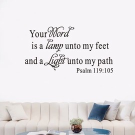 Wall Stickers, Wall Stickers for Bedrooms, (Easy to Install), for Bathroom Kitchen Living Room Quotes Inspirational Islamic Home Vinyl Art Family Decor Word, Your Word is a lamp Unto My feet 28.6"X15"