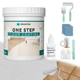 JUNGARIAN All-In-One Interior Floor Coating Kit, Water-based & Low Odor One-Step Floor Paint, High Hardness Waterproof Paint for Ceramic, Porcelain, Fiberglass, Hardwood, Laminate, Vinyl, 35OZ, Light Grey
