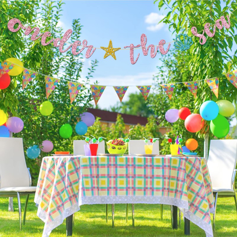 Talorine Oneder the Sea Banner, Mermaid Theme Birthday Banner, Girl