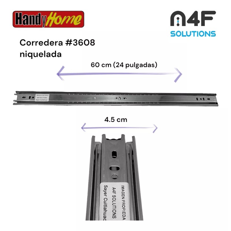 Handyhome Corredera Cajón Handy Home 60cm X 4.5cm 1paquete 2pz