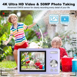 4K Digital Camera, Acbaeta Autofocus 50MP Vlogging Camera with 32G SD Card, 16X Zoom, Flash, Anti-Shake, Compact Portable Small Point and Shoot Digital Camera for Kids Student Teen Adult Beginner