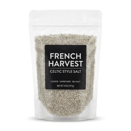 French Harvest Celtic Style Salt French Grey Sea Salt (14oz - Coarse Grain) Over 82 Minerals Grey Salt Premium Mineral Sea Salt in Re-Sealable Refill Bag - Kosher and Non-GMO