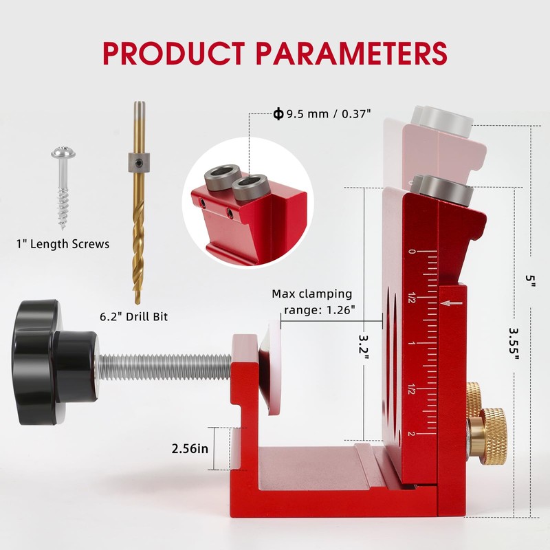 3-in-1 Pocket Hole Jig Kit for Woodworking, 2-Chip-Holes Accurate Angled