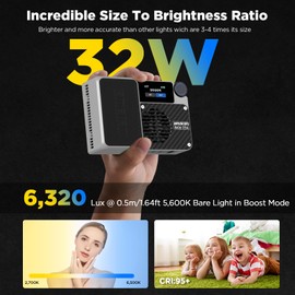 Amaran Ace 25x Pocket Bi-Color LED Light: Boost Mode Up to 32W, Bi-Color Mini Video Light (2,700-6,500K), 1,600 Lux@1m, 4,500mAh Battery with PD Fast Charging for Mobile Creators (Silver)