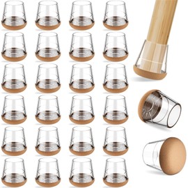 yomanta 24 PCS Silicone & Felt Chair Leg Floor Protectors for Hardwood Floors - Furniture Pads, Chair Leg Covers/Cups - No Noise & Scratch-Proof - Round S (Fits 13/16"-1" / 20-25mm), Clear