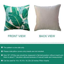 U-LOVE - Juego de 2 Fundas de cojín de Lino y algodón, diseño de Hojas Amarillas y Grises, 45,7 x 45,7 cm, Tropical, Green Leaves-2, 18"×18"
